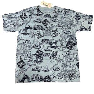 NEW Grey Star Boys Size L Caution Sign & Heavy Machine AOP Short Sleeve